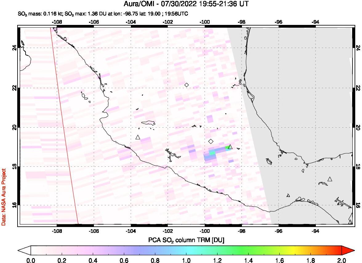 A sulfur dioxide image over Mexico on Jul 30, 2022.
