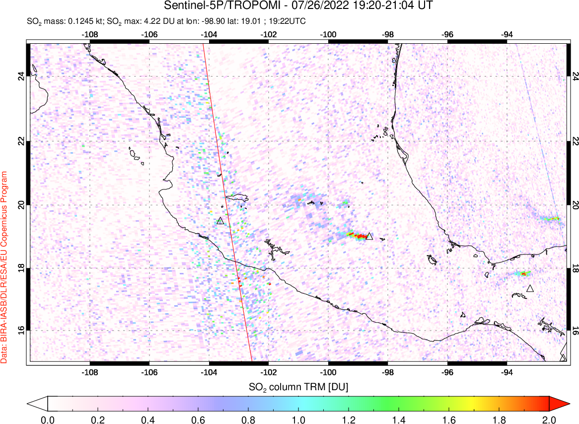 A sulfur dioxide image over Mexico on Jul 26, 2022.