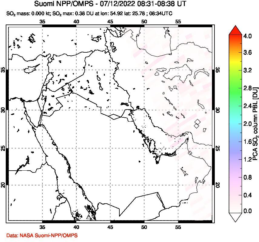 A sulfur dioxide image over Middle East on Jul 12, 2022.