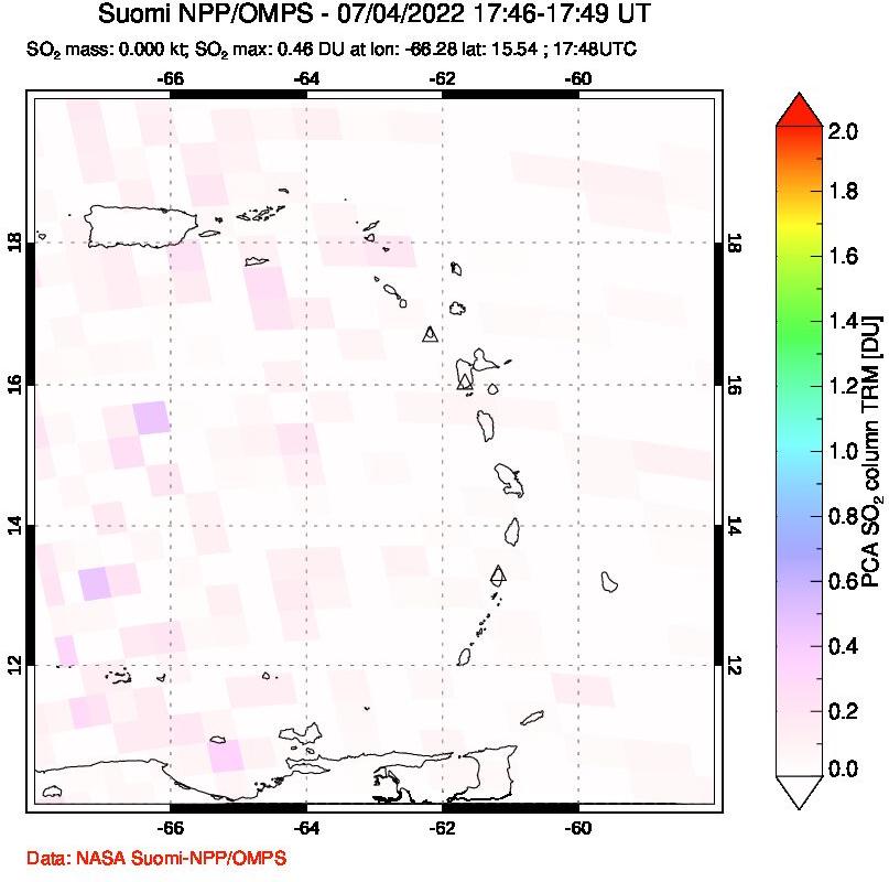 A sulfur dioxide image over Montserrat, West Indies on Jul 04, 2022.