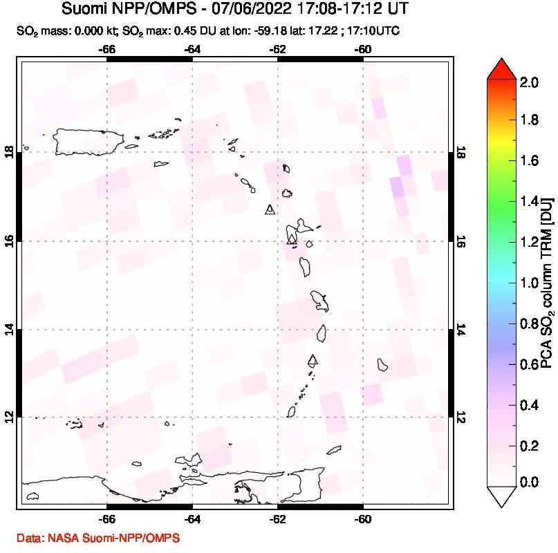 A sulfur dioxide image over Montserrat, West Indies on Jul 06, 2022.