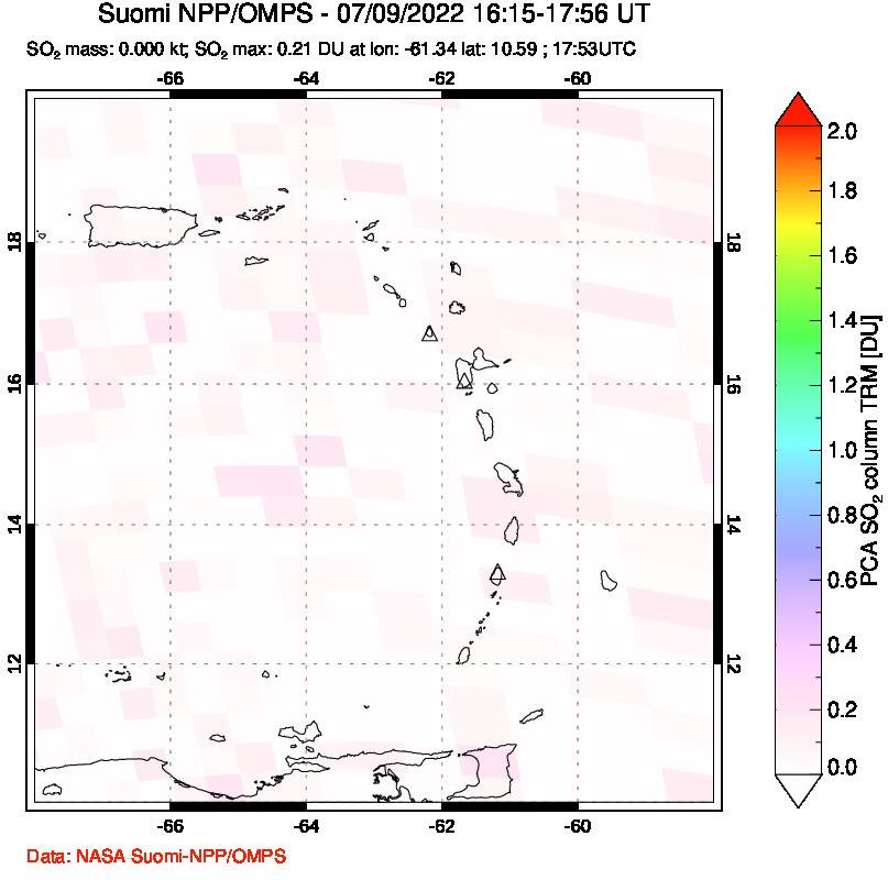 A sulfur dioxide image over Montserrat, West Indies on Jul 09, 2022.