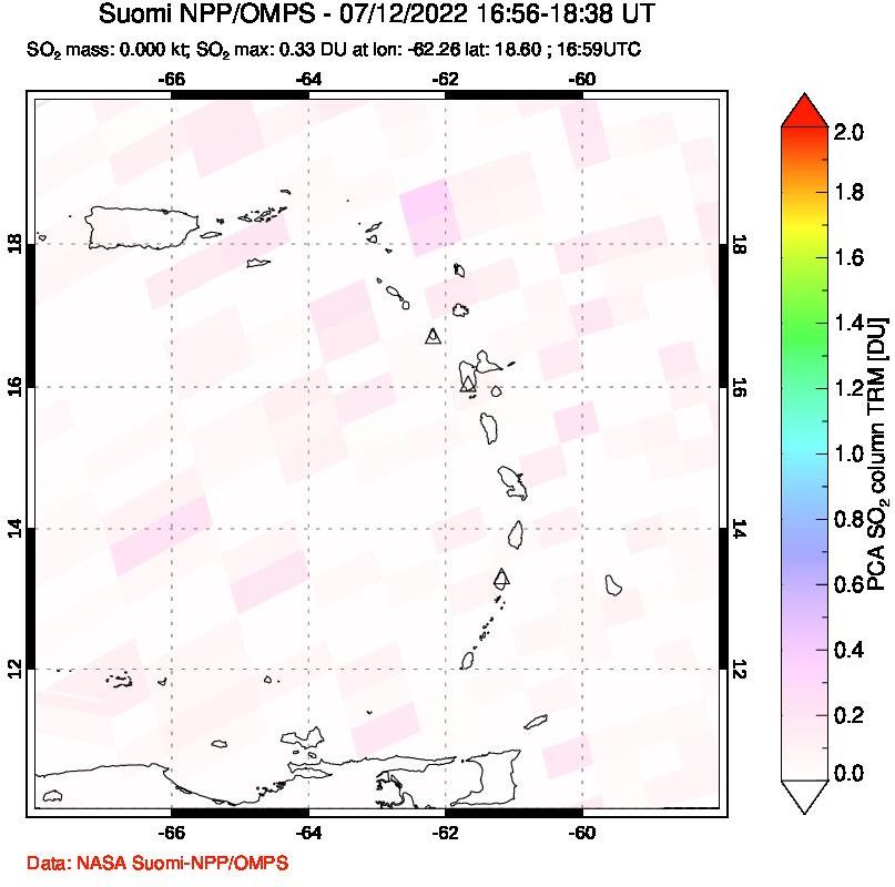 A sulfur dioxide image over Montserrat, West Indies on Jul 12, 2022.