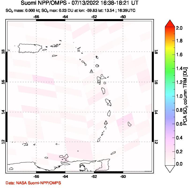 A sulfur dioxide image over Montserrat, West Indies on Jul 13, 2022.