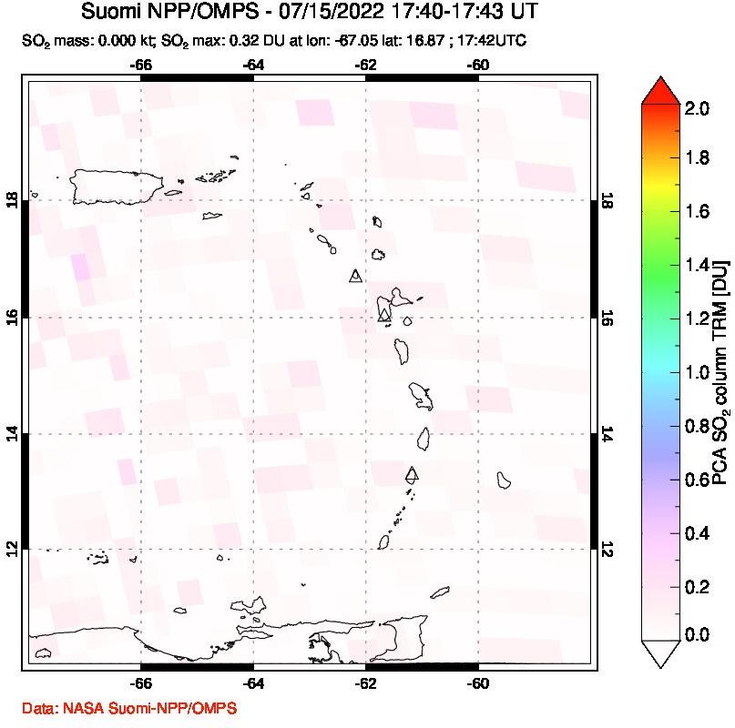 A sulfur dioxide image over Montserrat, West Indies on Jul 15, 2022.