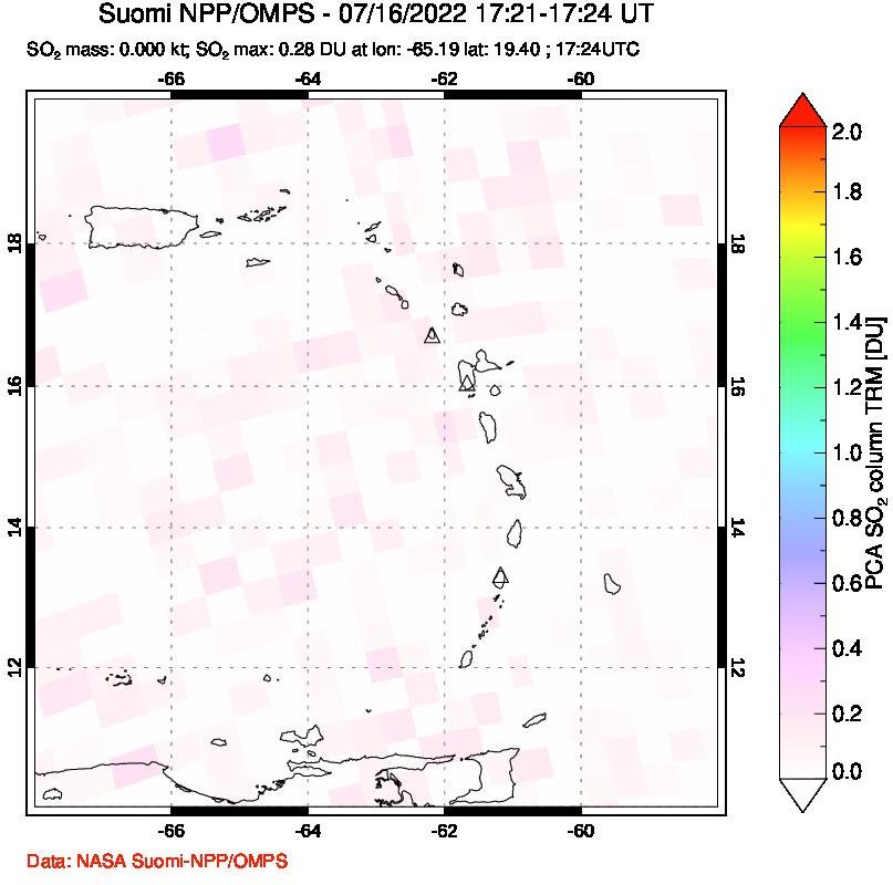 A sulfur dioxide image over Montserrat, West Indies on Jul 16, 2022.