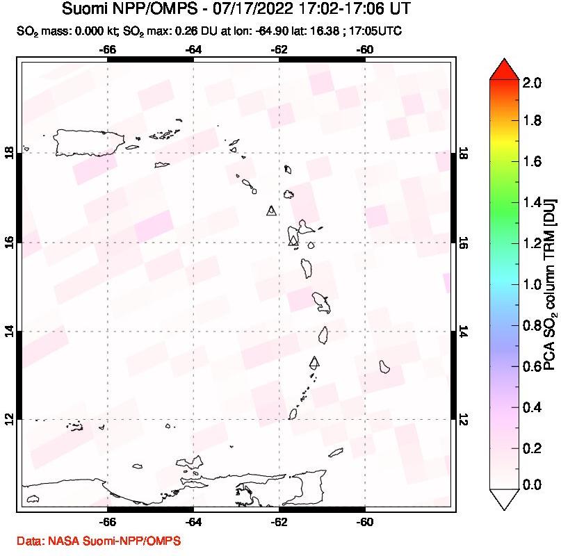A sulfur dioxide image over Montserrat, West Indies on Jul 17, 2022.