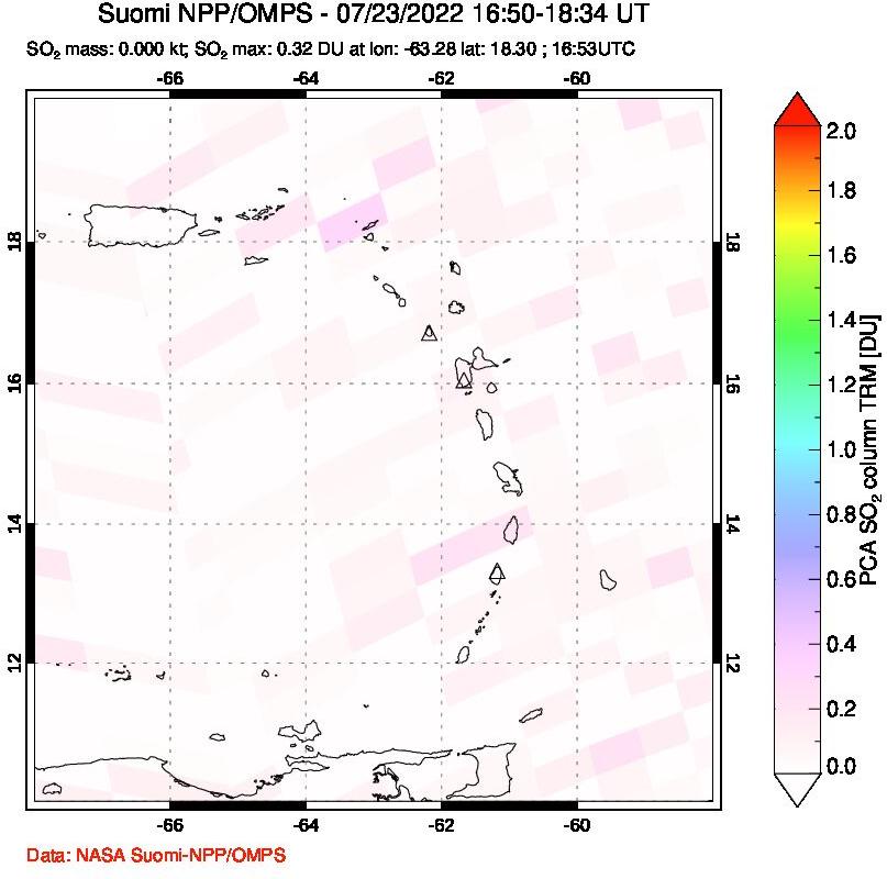 A sulfur dioxide image over Montserrat, West Indies on Jul 23, 2022.