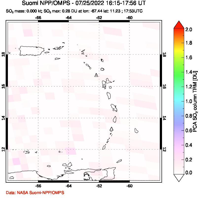 A sulfur dioxide image over Montserrat, West Indies on Jul 25, 2022.