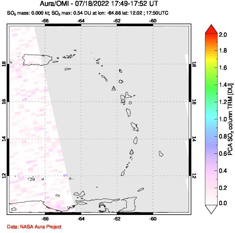A sulfur dioxide image over Montserrat, West Indies on Jul 18, 2022.