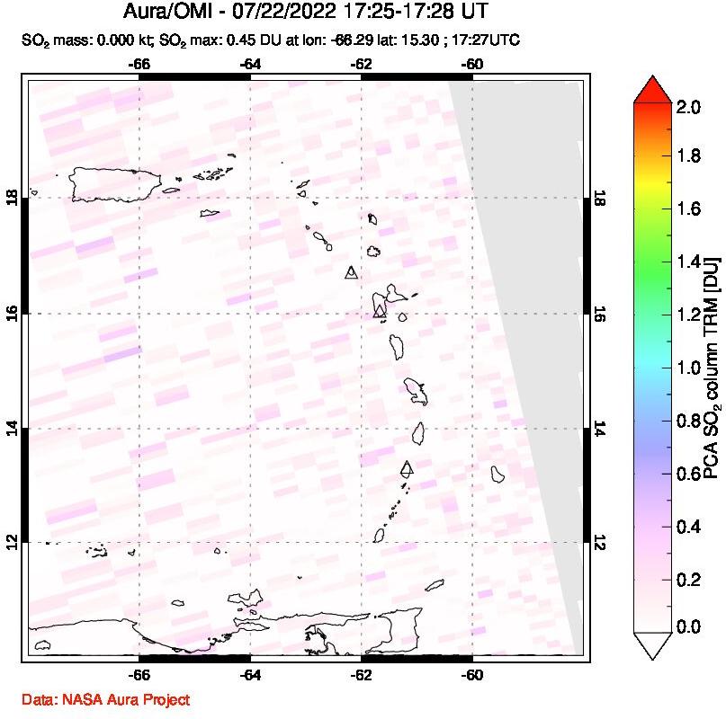 A sulfur dioxide image over Montserrat, West Indies on Jul 22, 2022.
