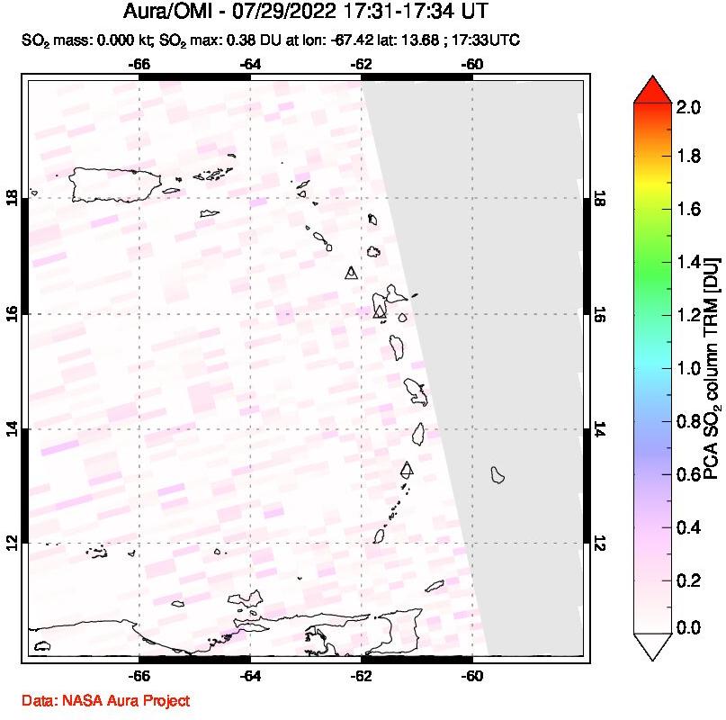 A sulfur dioxide image over Montserrat, West Indies on Jul 29, 2022.