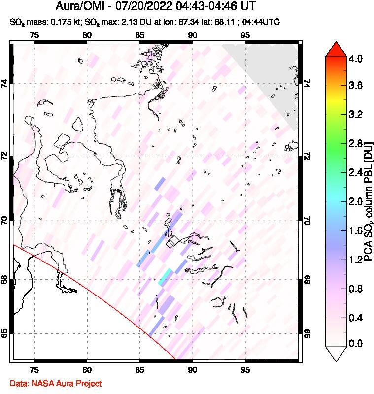 A sulfur dioxide image over Norilsk, Russian Federation on Jul 20, 2022.