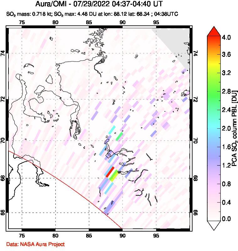 A sulfur dioxide image over Norilsk, Russian Federation on Jul 29, 2022.
