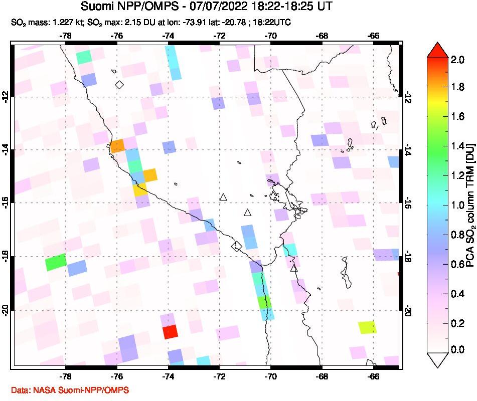A sulfur dioxide image over Peru on Jul 07, 2022.