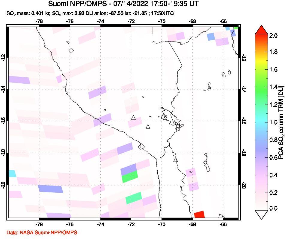 A sulfur dioxide image over Peru on Jul 14, 2022.