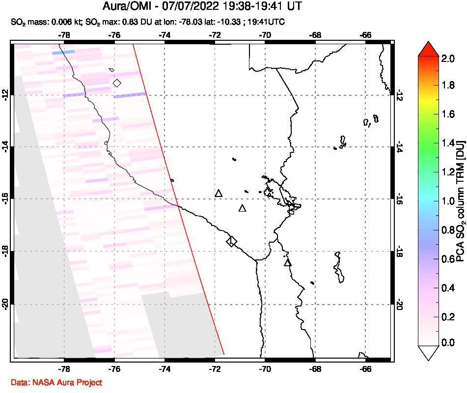 A sulfur dioxide image over Peru on Jul 07, 2022.