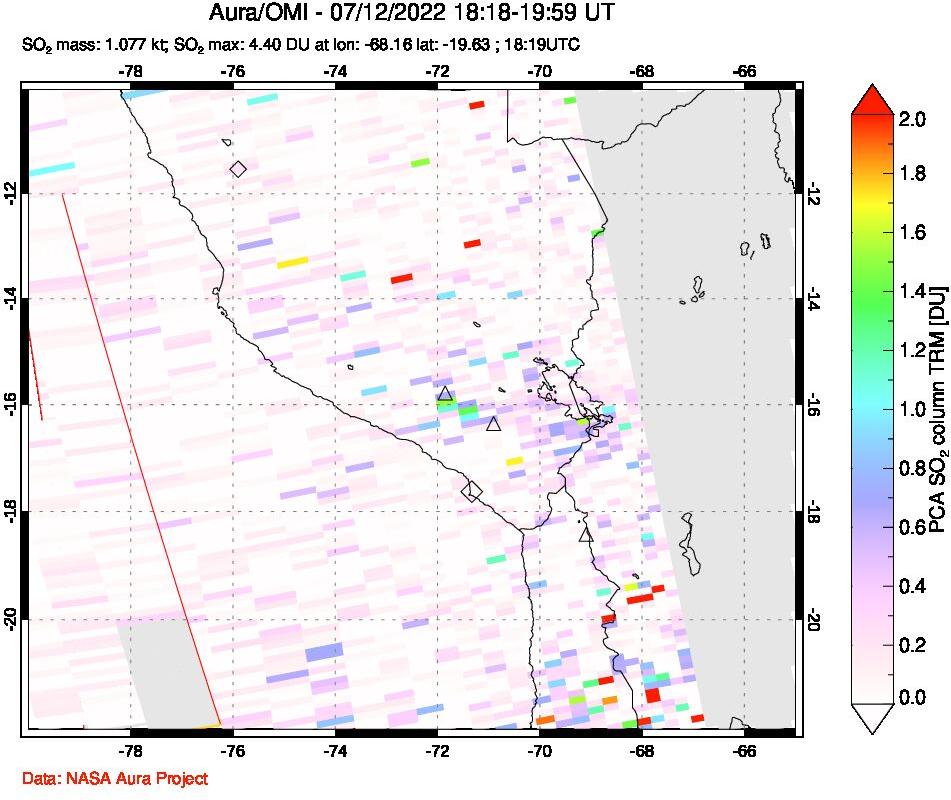 A sulfur dioxide image over Peru on Jul 12, 2022.