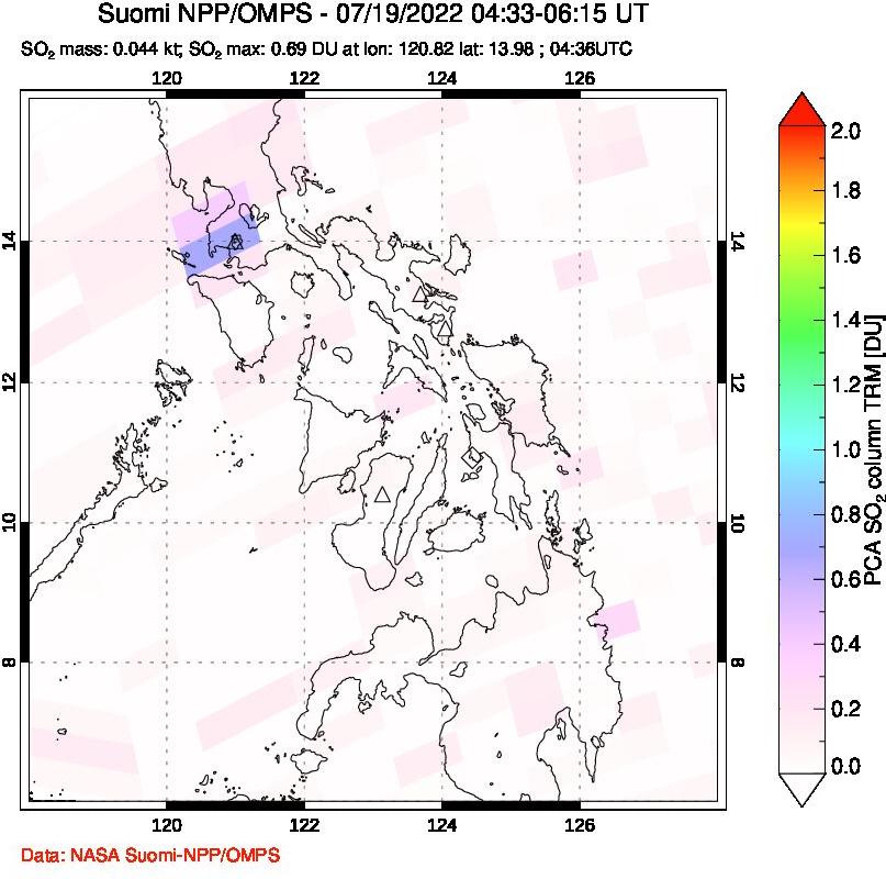 A sulfur dioxide image over Philippines on Jul 19, 2022.