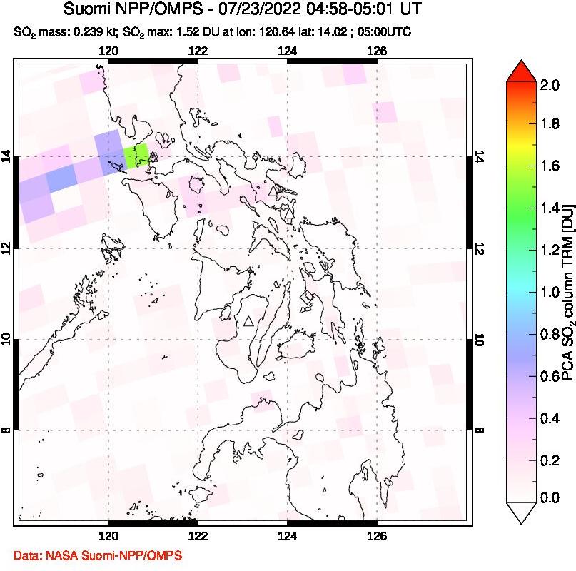 A sulfur dioxide image over Philippines on Jul 23, 2022.