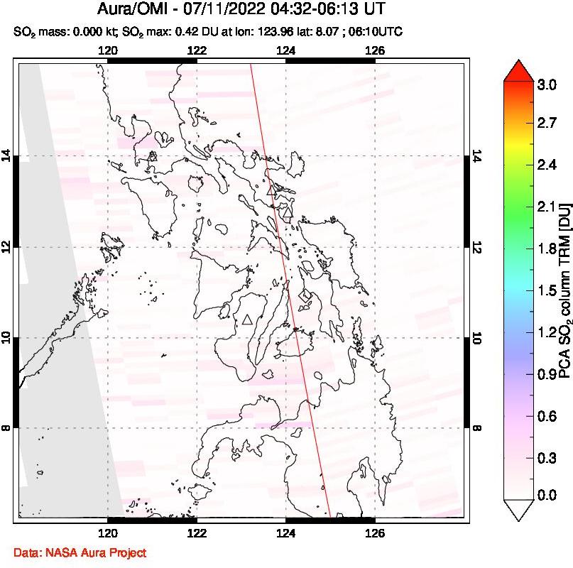 A sulfur dioxide image over Philippines on Jul 11, 2022.