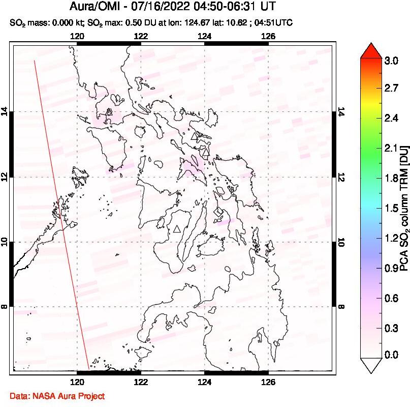 A sulfur dioxide image over Philippines on Jul 16, 2022.