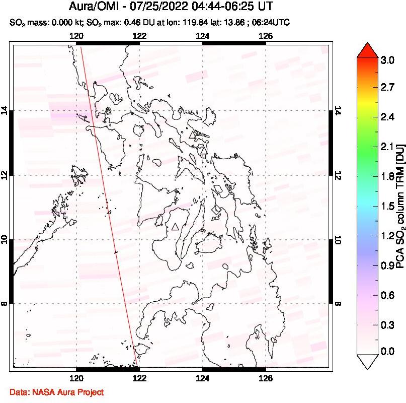 A sulfur dioxide image over Philippines on Jul 25, 2022.