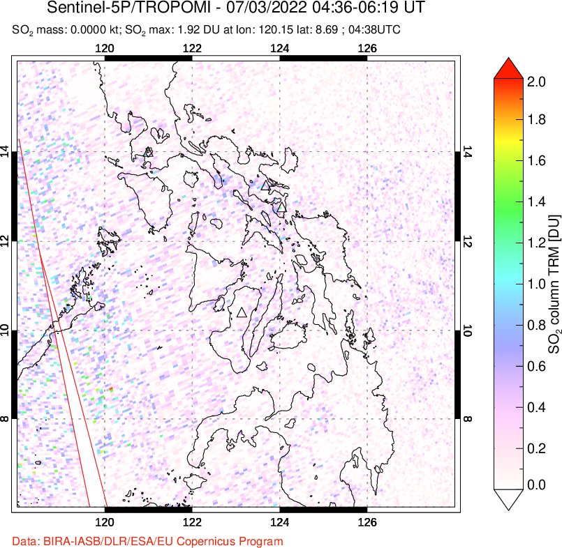 A sulfur dioxide image over Philippines on Jul 03, 2022.