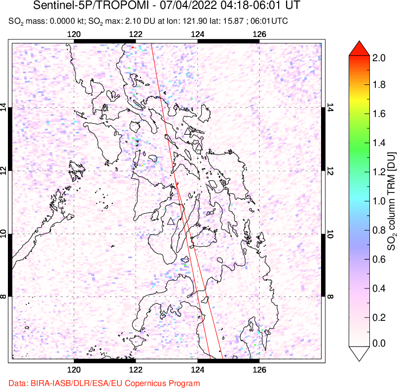 A sulfur dioxide image over Philippines on Jul 04, 2022.