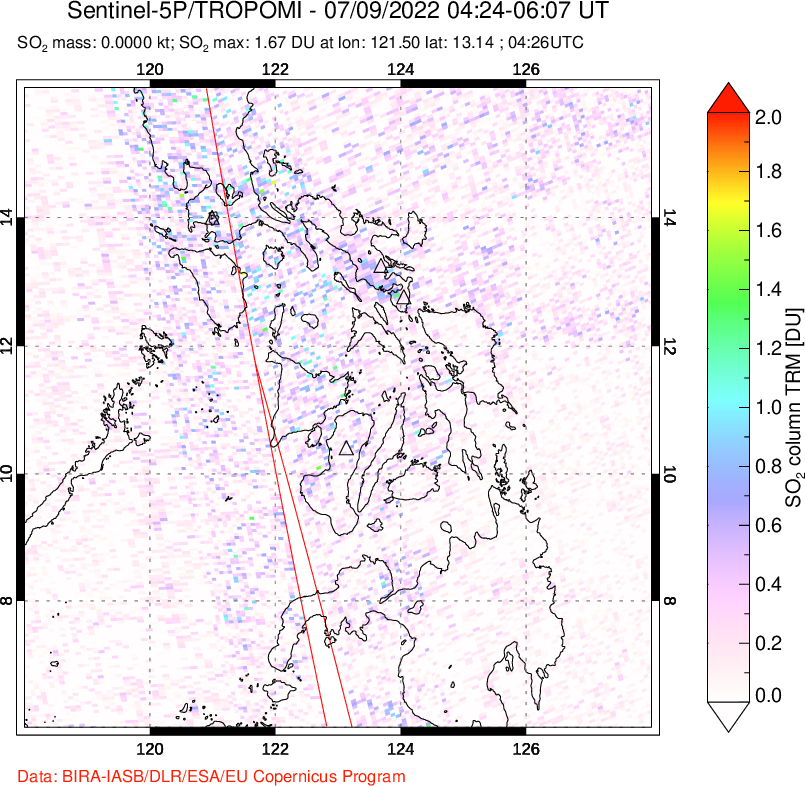 A sulfur dioxide image over Philippines on Jul 09, 2022.
