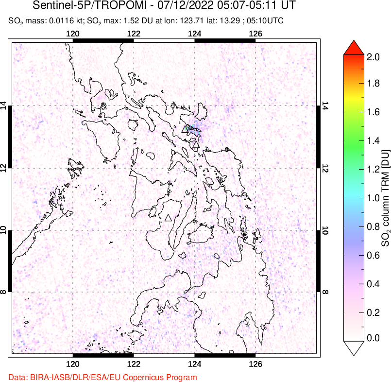 A sulfur dioxide image over Philippines on Jul 12, 2022.