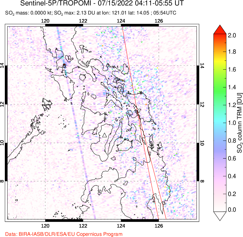 A sulfur dioxide image over Philippines on Jul 15, 2022.
