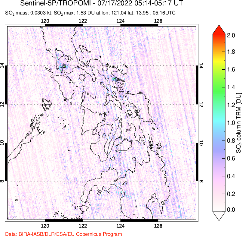 A sulfur dioxide image over Philippines on Jul 17, 2022.