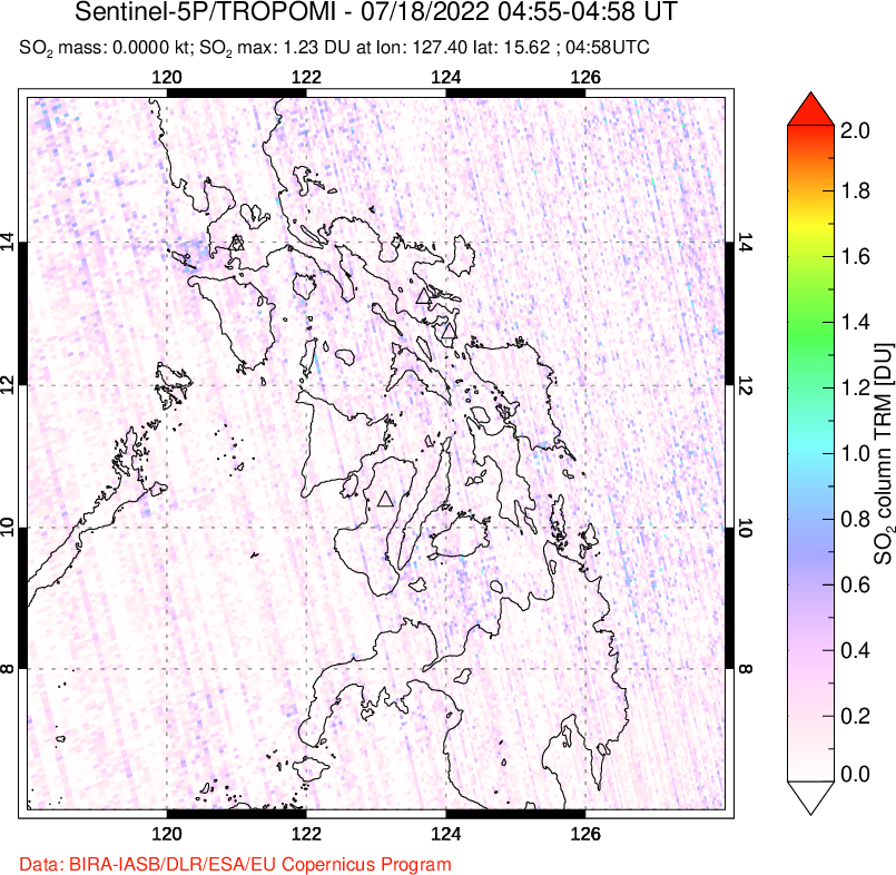 A sulfur dioxide image over Philippines on Jul 18, 2022.