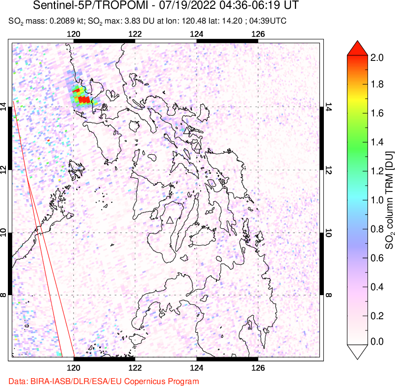 A sulfur dioxide image over Philippines on Jul 19, 2022.