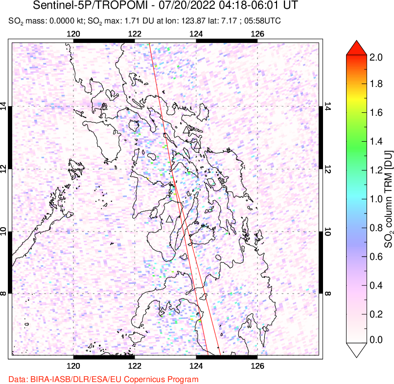 A sulfur dioxide image over Philippines on Jul 20, 2022.