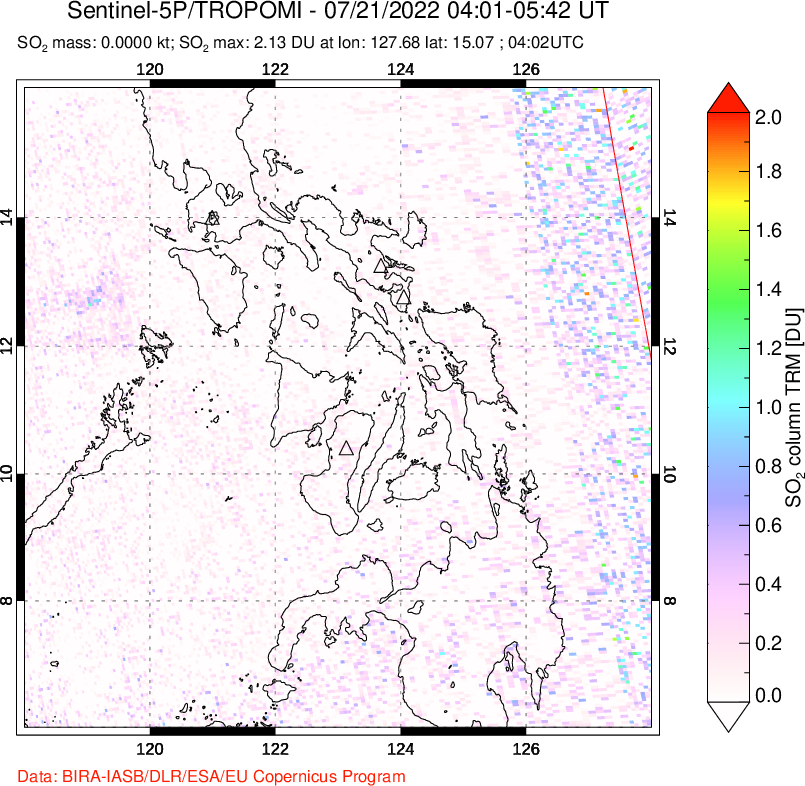 A sulfur dioxide image over Philippines on Jul 21, 2022.