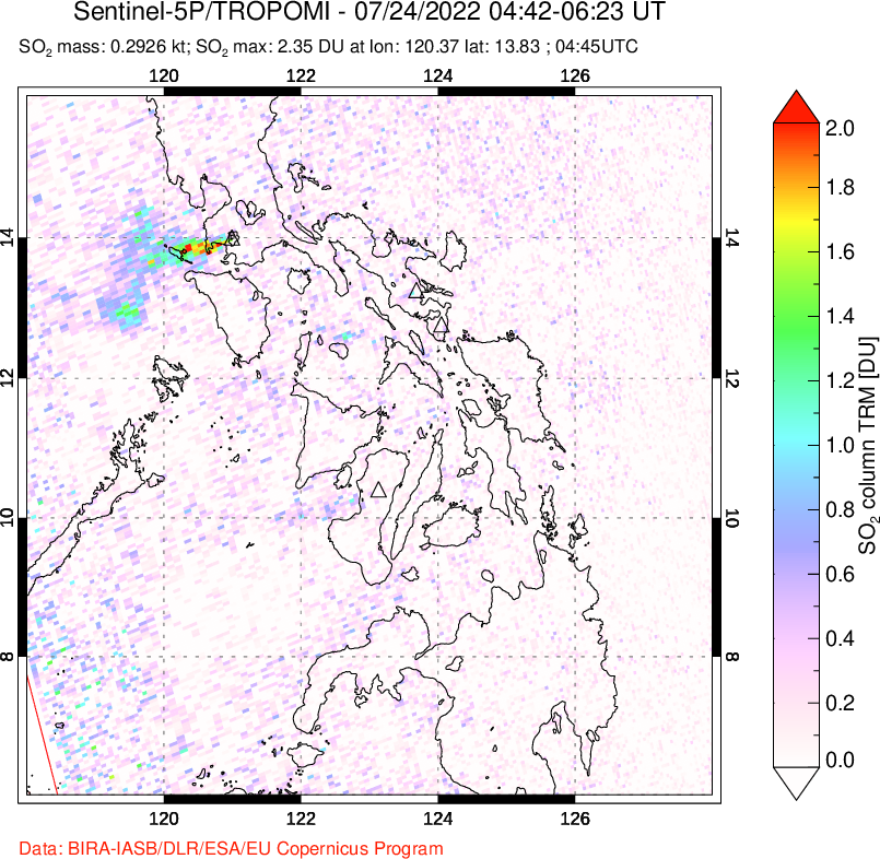A sulfur dioxide image over Philippines on Jul 24, 2022.