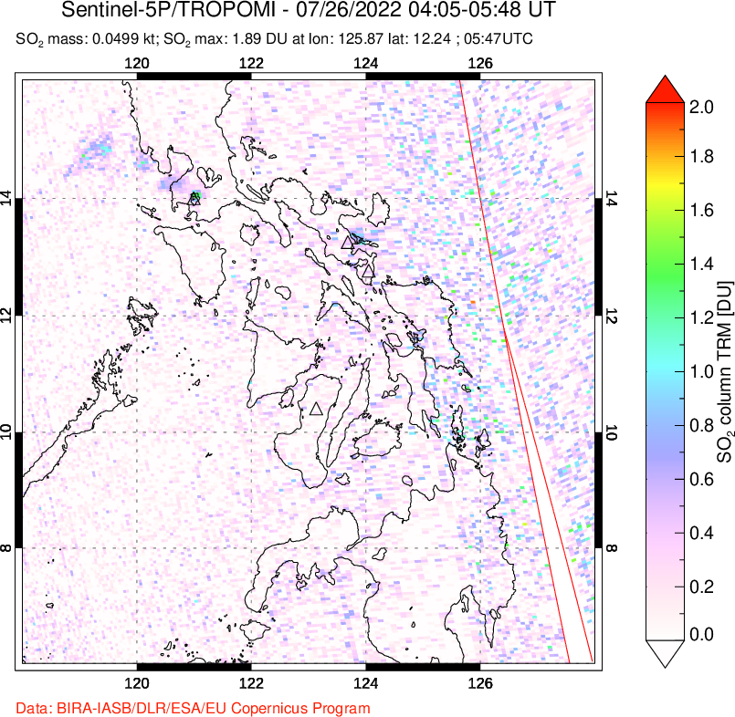 A sulfur dioxide image over Philippines on Jul 26, 2022.