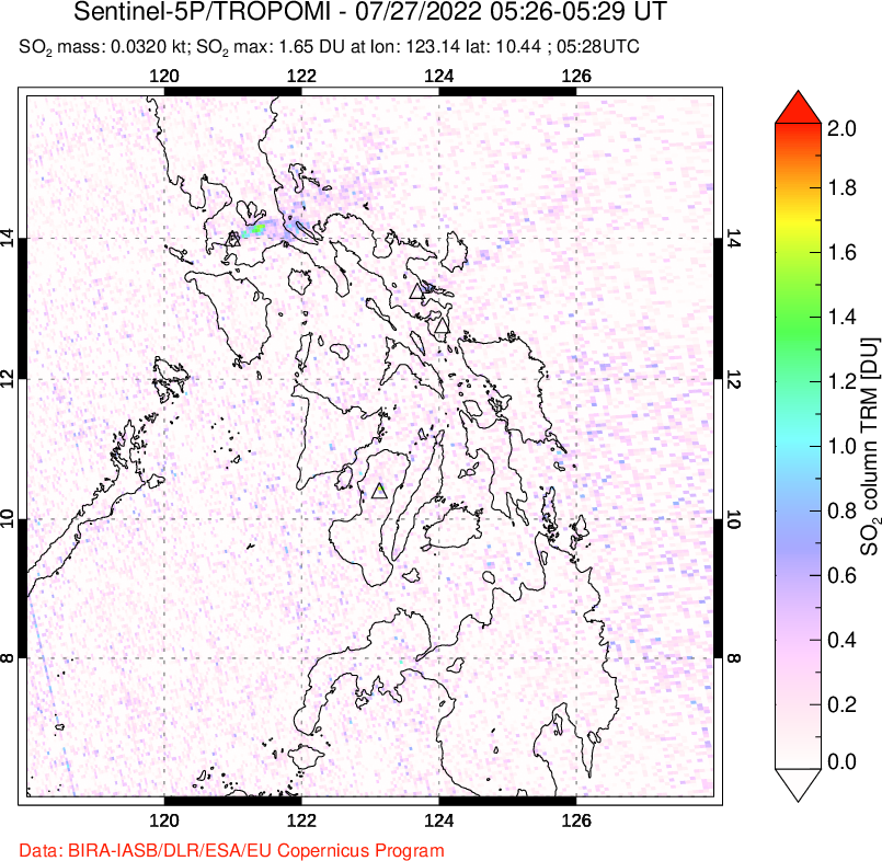 A sulfur dioxide image over Philippines on Jul 27, 2022.