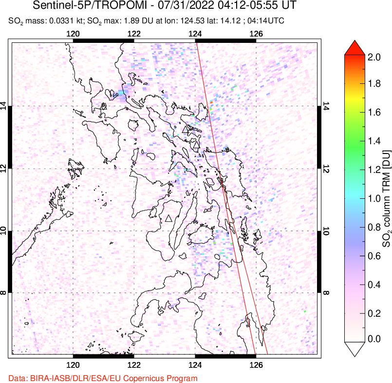 A sulfur dioxide image over Philippines on Jul 31, 2022.