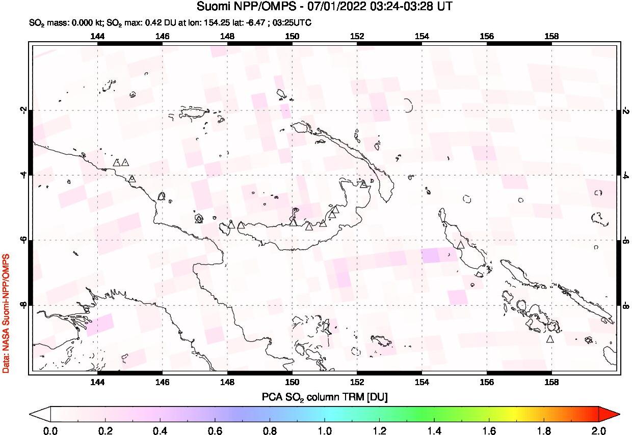 A sulfur dioxide image over Papua, New Guinea on Jul 01, 2022.