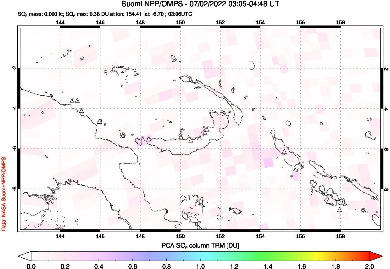 A sulfur dioxide image over Papua, New Guinea on Jul 02, 2022.