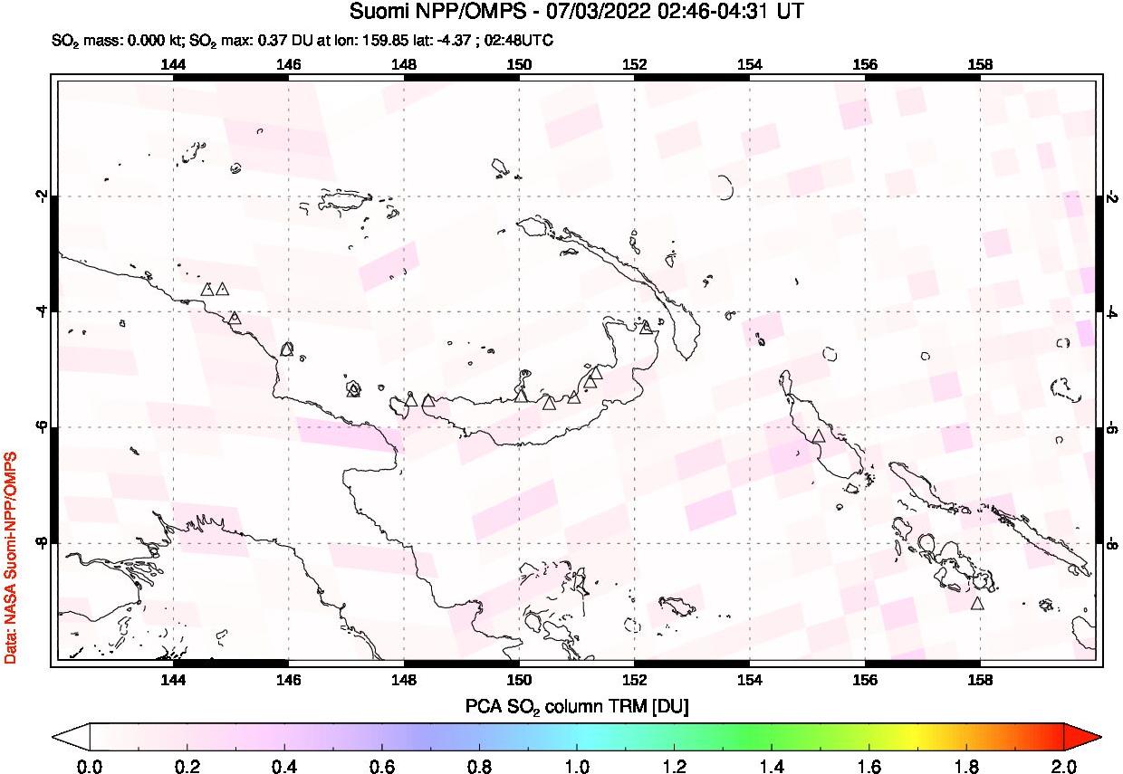A sulfur dioxide image over Papua, New Guinea on Jul 03, 2022.