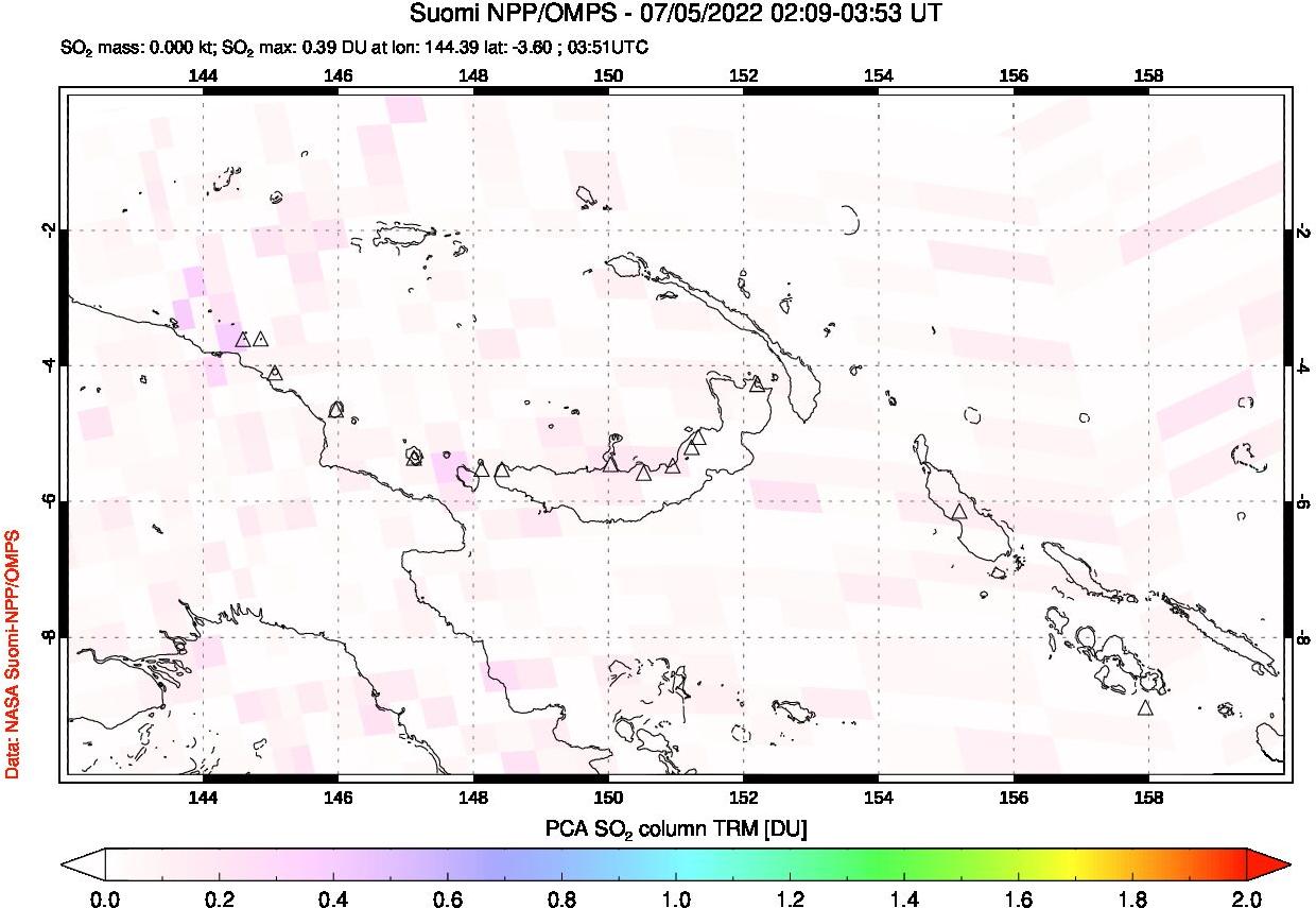 A sulfur dioxide image over Papua, New Guinea on Jul 05, 2022.