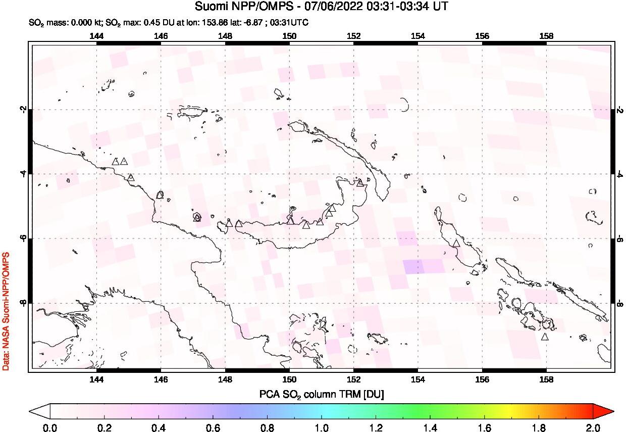 A sulfur dioxide image over Papua, New Guinea on Jul 06, 2022.
