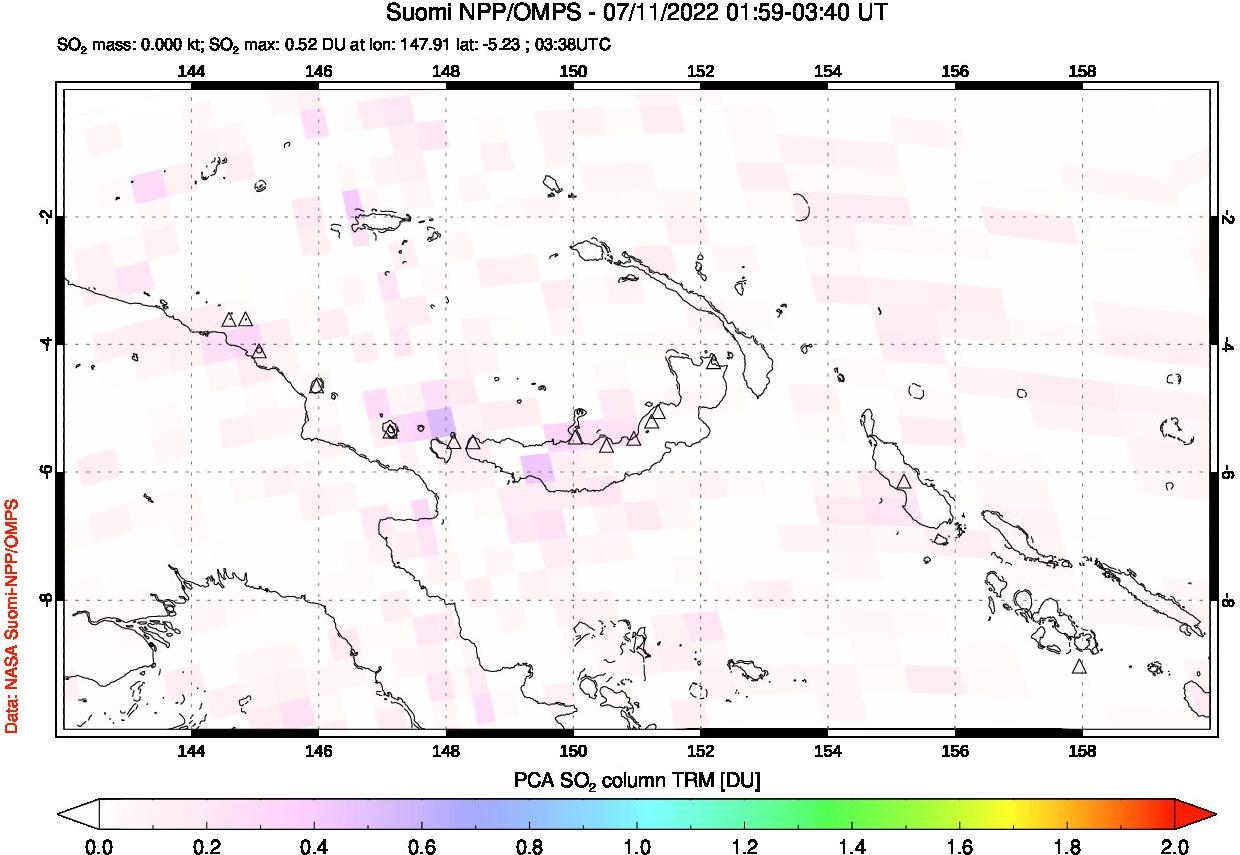 A sulfur dioxide image over Papua, New Guinea on Jul 11, 2022.