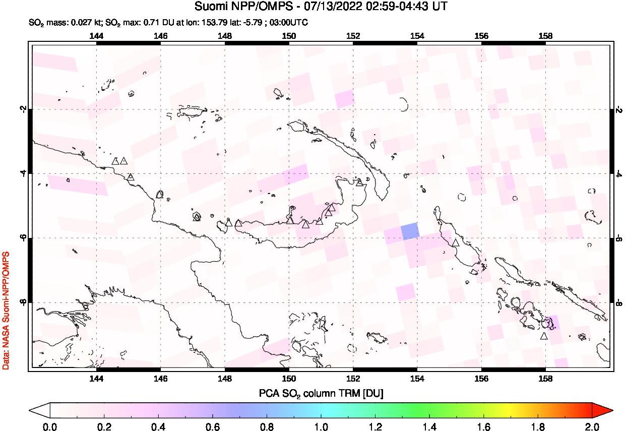 A sulfur dioxide image over Papua, New Guinea on Jul 13, 2022.