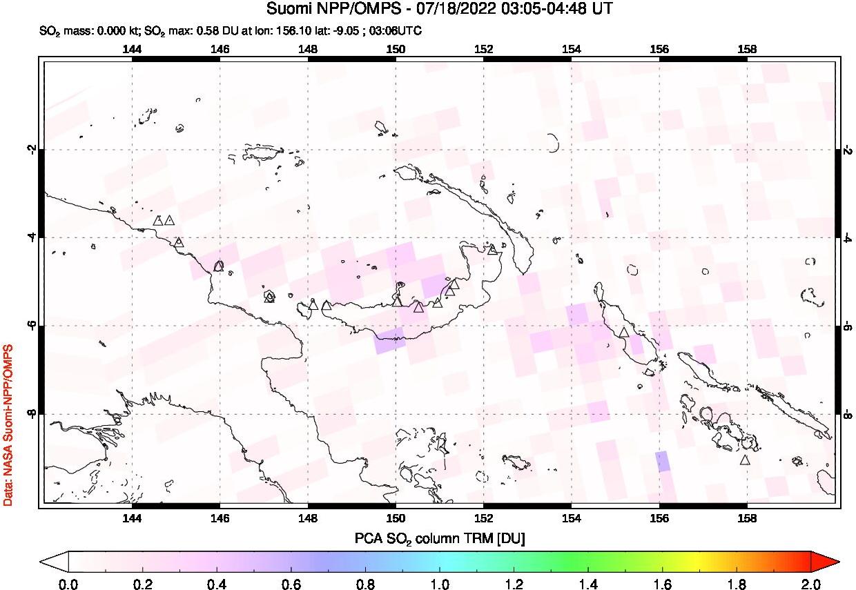 A sulfur dioxide image over Papua, New Guinea on Jul 18, 2022.