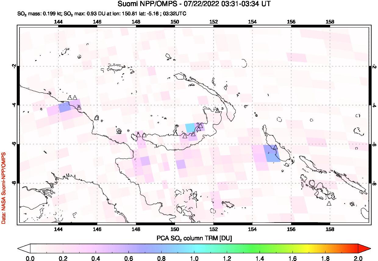 A sulfur dioxide image over Papua, New Guinea on Jul 22, 2022.